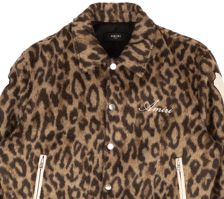 Amiri Leopard Print Bones Varsity Jacket Multicolor