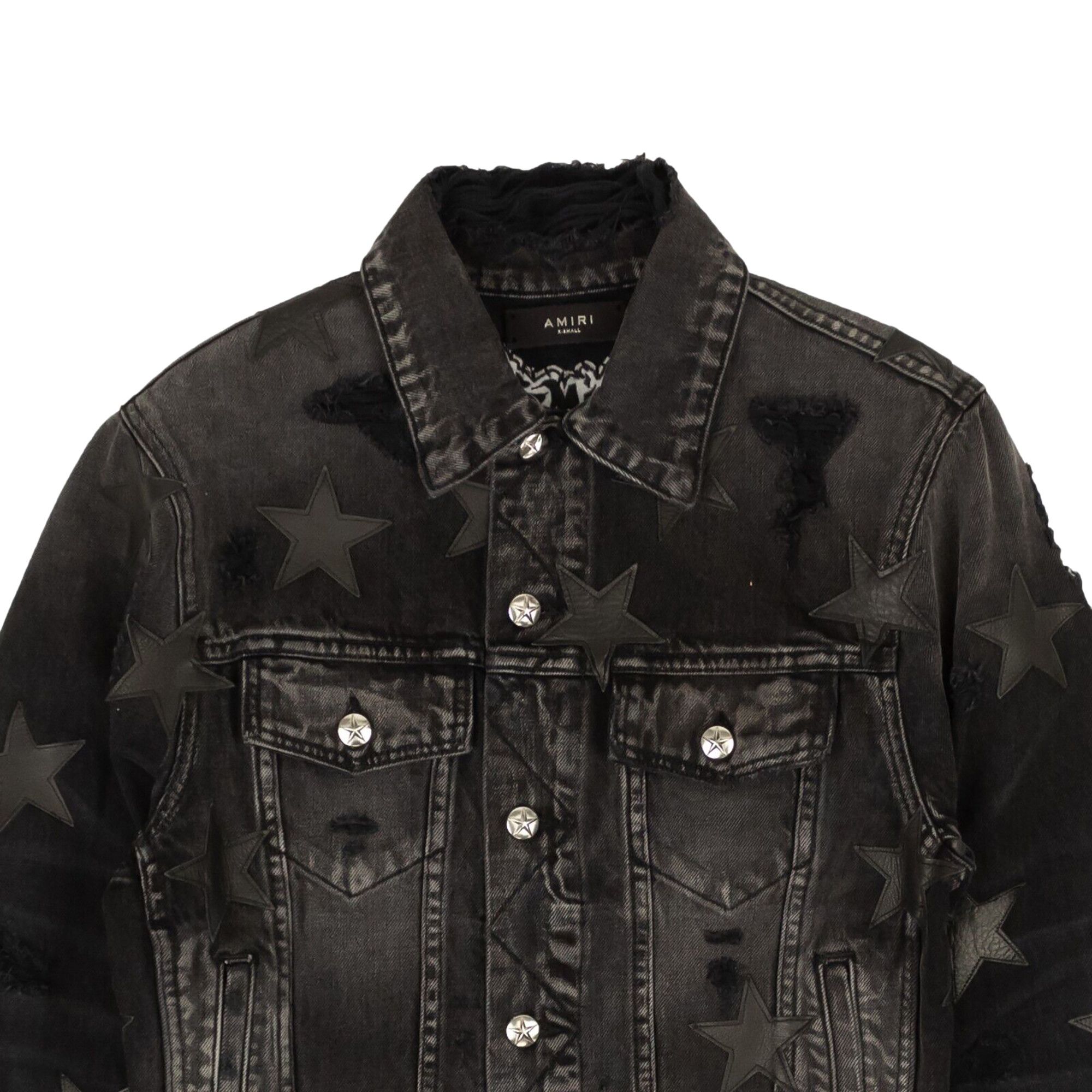Buy Amiri Antique Chemist Leather Star Trucker Jacket 'Black