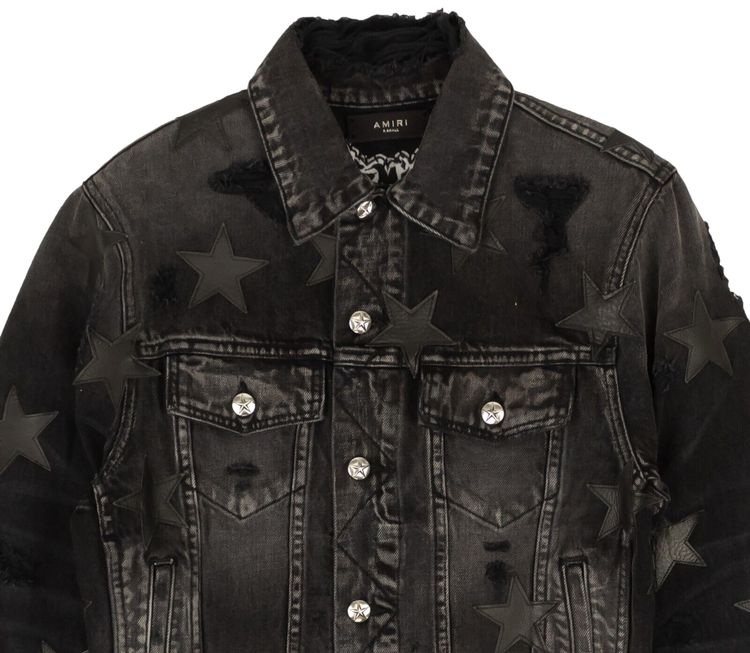 Amiri Antique Chemist Leather Star Trucker Jacket Black