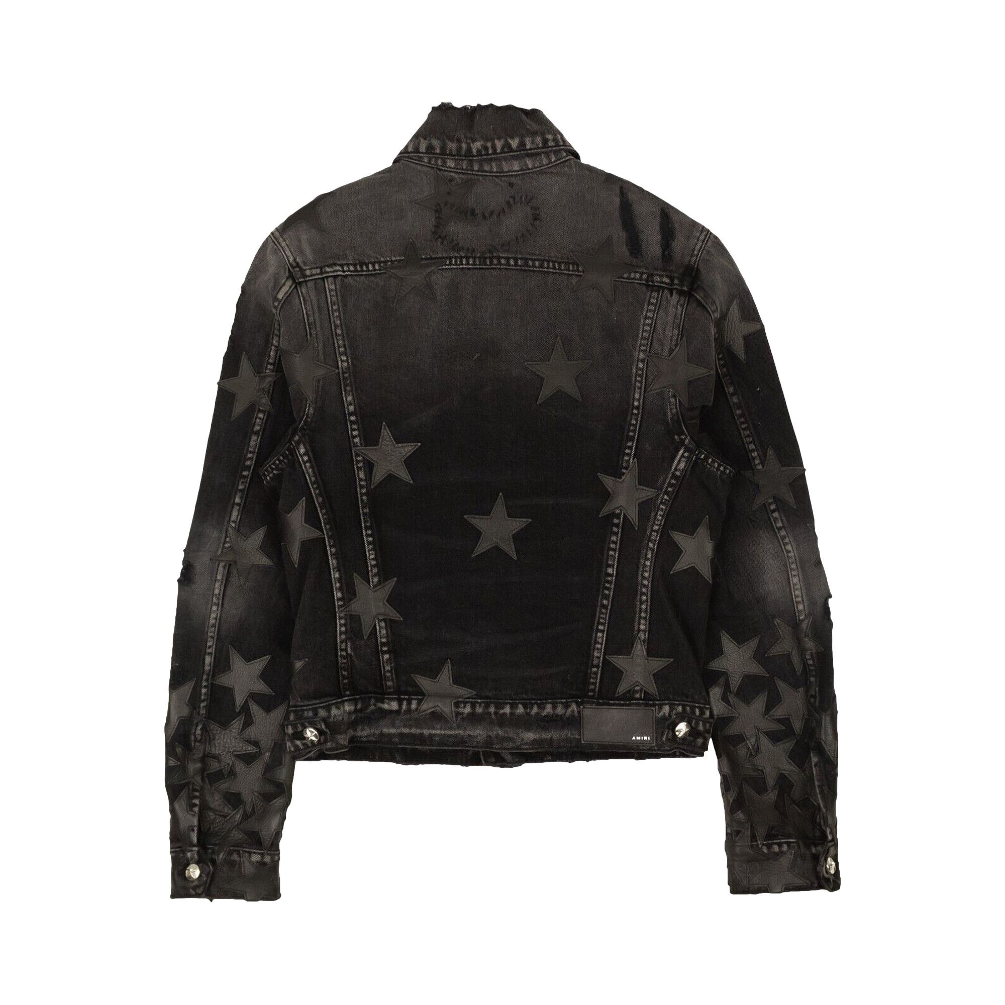 Buy Amiri Antique Chemist Leather Star Trucker Jacket 'Black