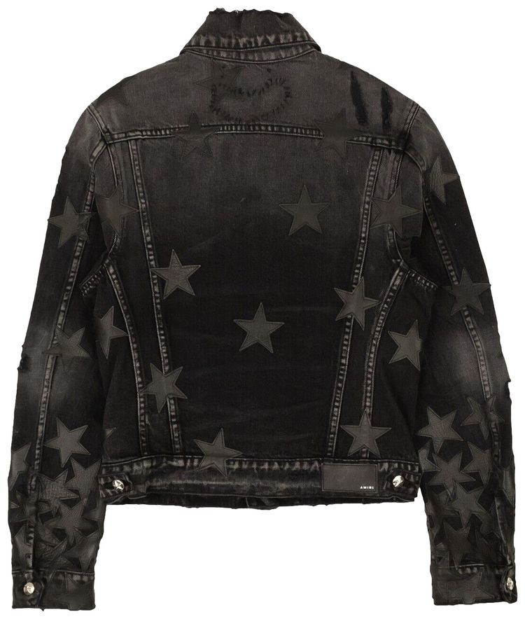Amiri Antique Chemist Leather Star Trucker Jacket Black