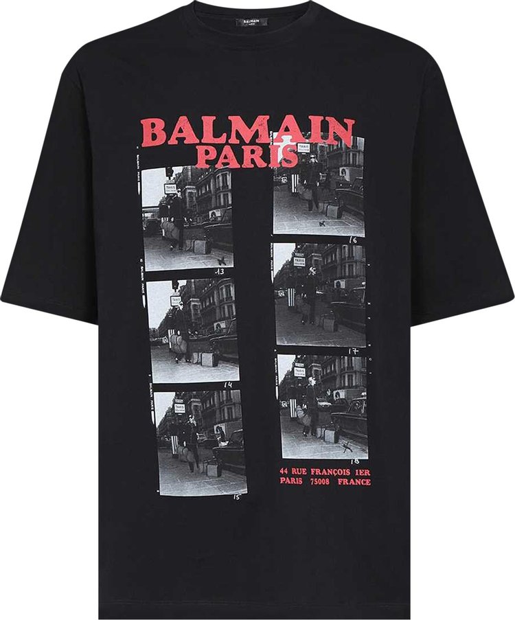 Balmain Oversize Fit 44 T-Shirt 'Noir/Rouge Vif/Multi-Gris'