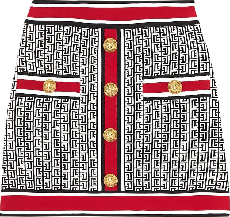 Balmain Knit Skirt 'Black/White/Red'