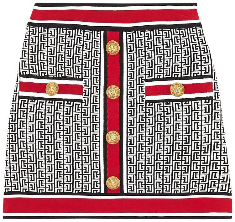 Balmain Knit Skirt BlackWhiteRed