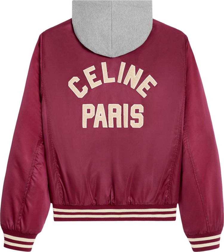 CELINE Oversized Hooded Teddy Jacket Burgundy