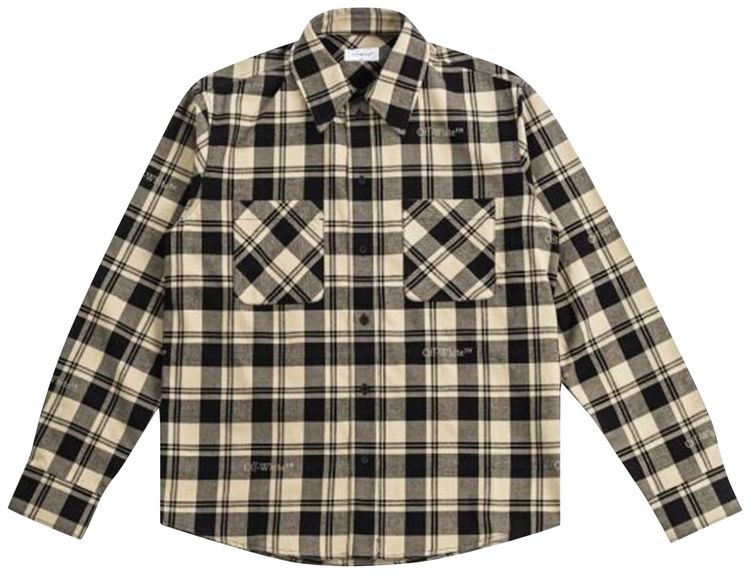 Off White Check Flannel Shirt BeigeBlack