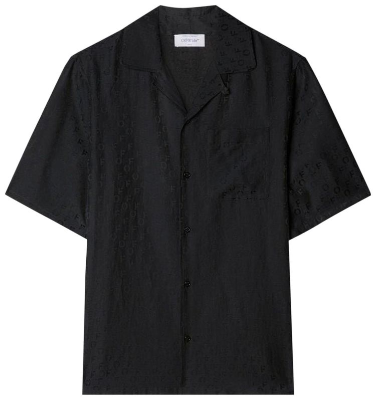 Off White Logo Jacquard Camp Collar Shirt Black