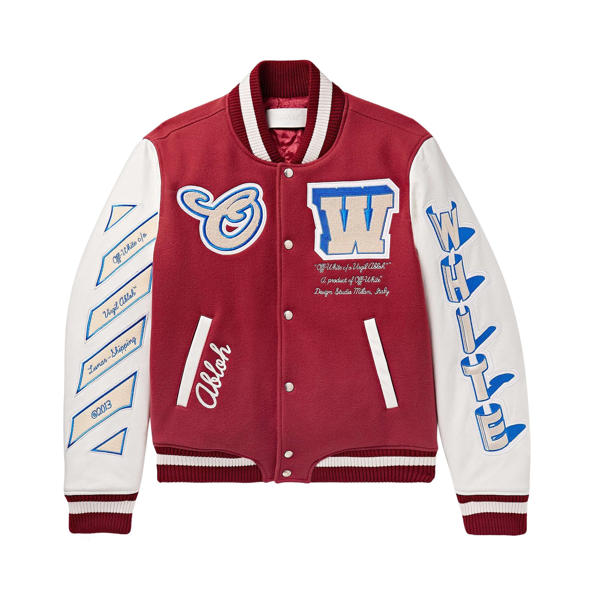 Buy Off White Onthego Lea Sle Varsity Jacket Red Off White OMJA122F23LEA0012903 GOAT