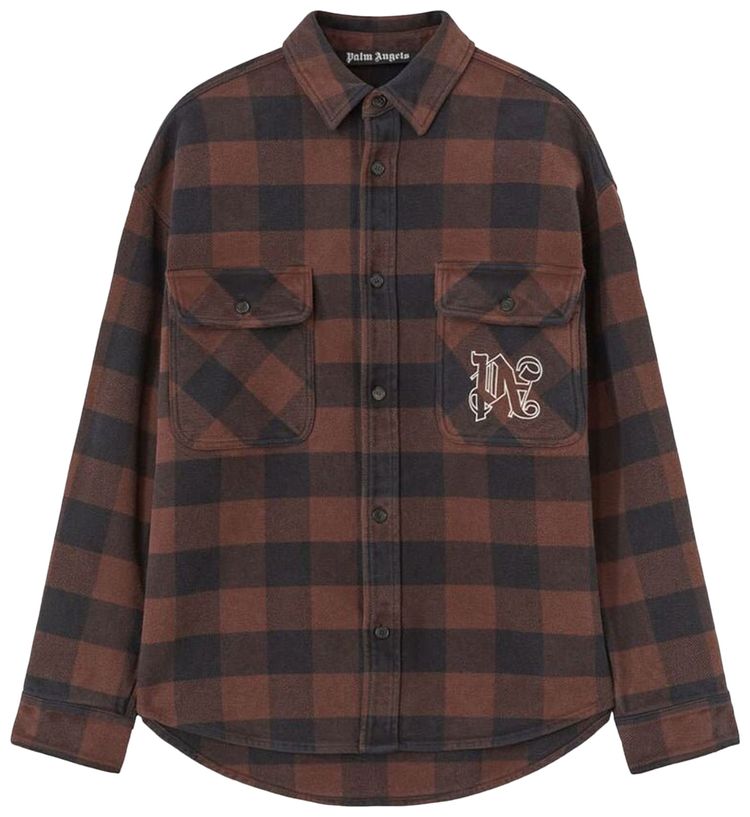 Palm Angels Check Pattern Overshirt BrownOff White