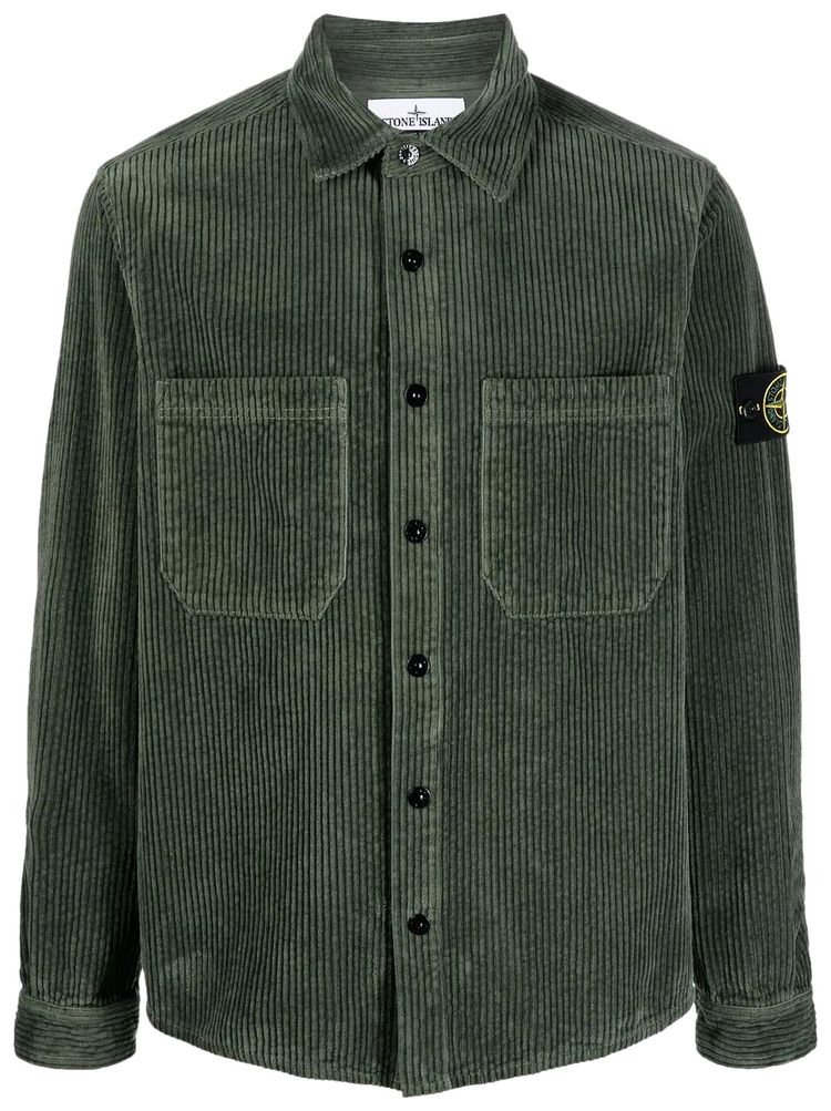 Stone Island Logo Patch Canvas Overshirt Sage