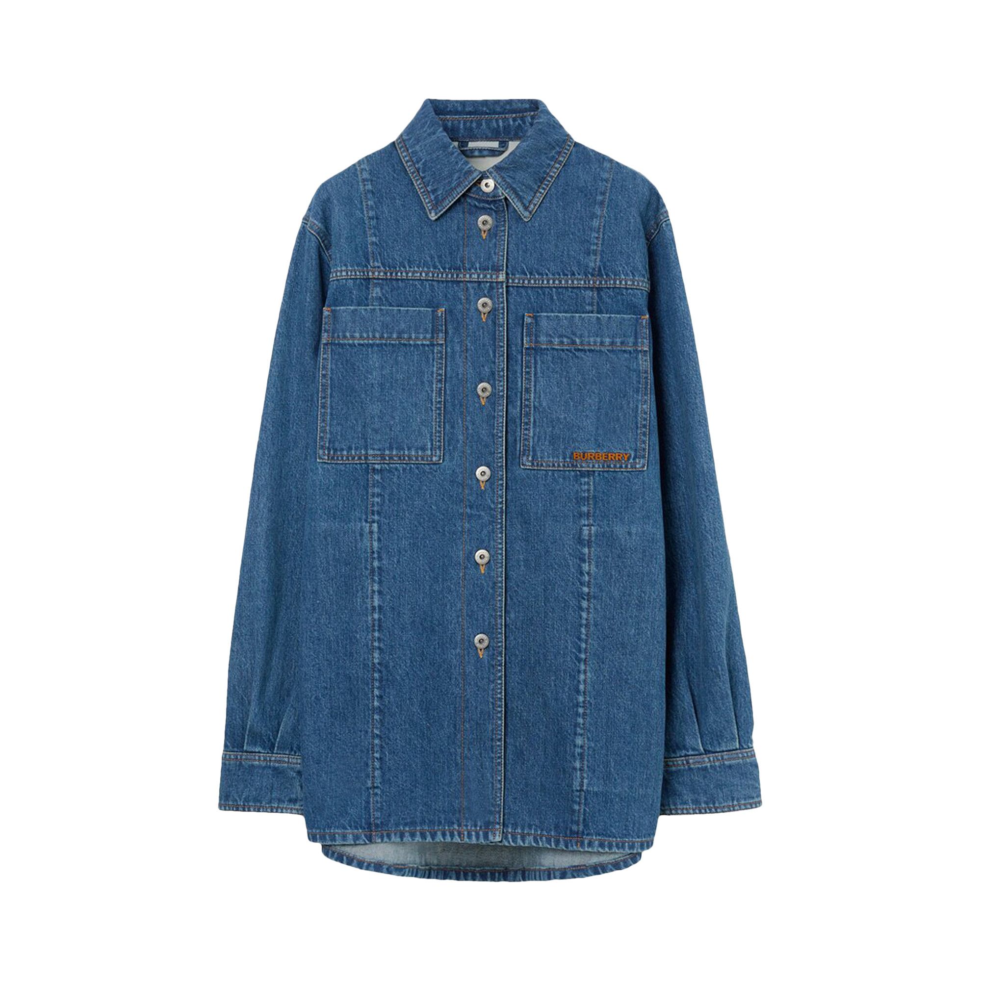 Buy Burberry Logo Embroidered Denim Overshirt 'Classic Blue