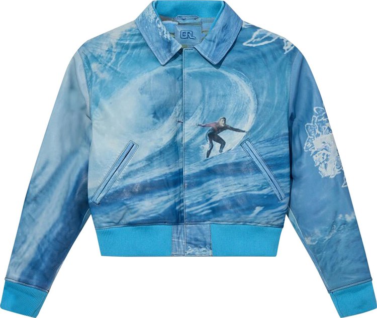 ERL Printed Leather Bomber Jacket 'Crystal Blue'