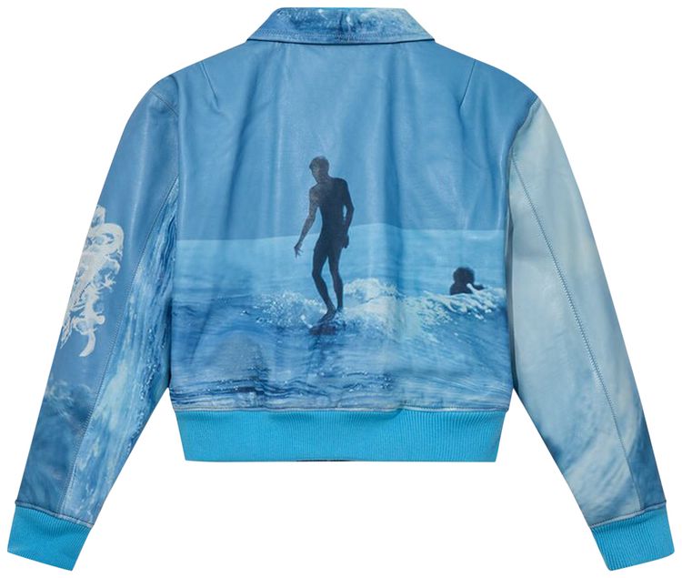 ERL Printed Leather Bomber Jacket Crystal Blue