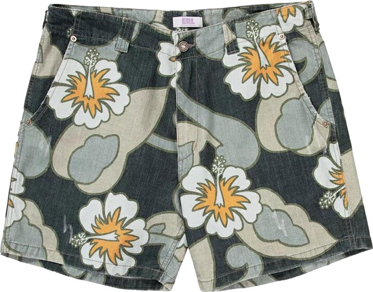 ERL Printed Shorts 'Grey Hibiscus'