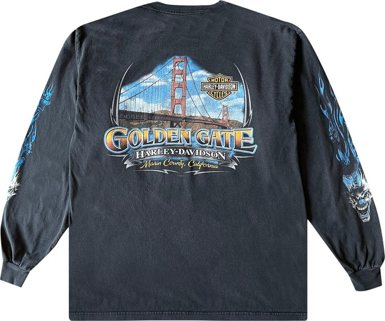 Vintage Harley Davidson Golden Gate Bridge Long Sleeve Tee Black