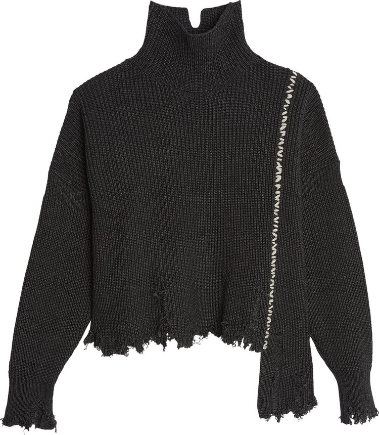 Y's Cardigan-Stitch Turtleneck Short Pullover 'Charcoal'
