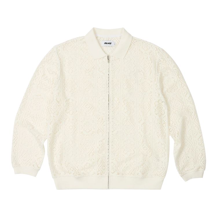 Palace Crochet Zip Long Sleeve Polo White