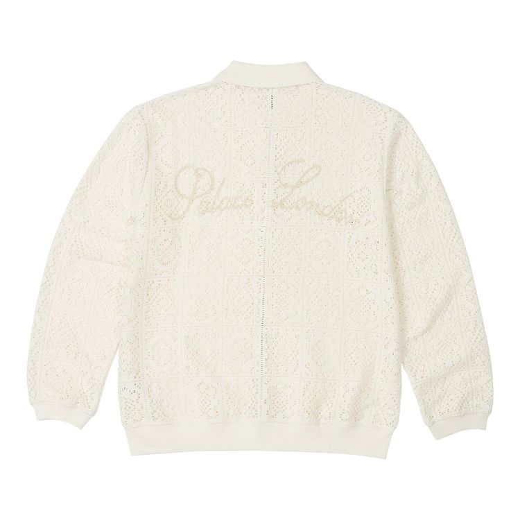 Palace Crochet Zip Long Sleeve Polo White