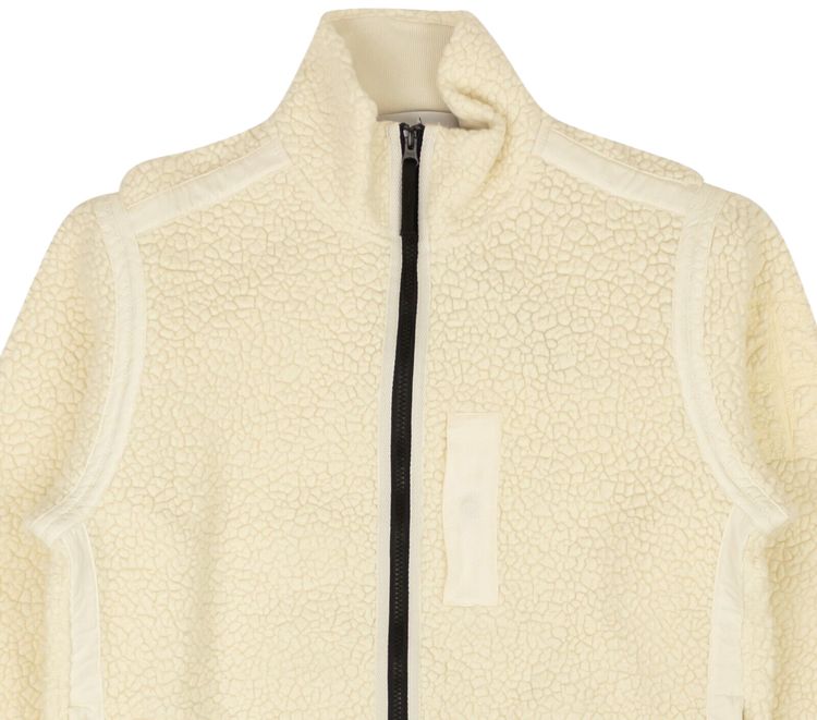 Stone Island Logo Embroidered Zipped Fleece Jacket Off White