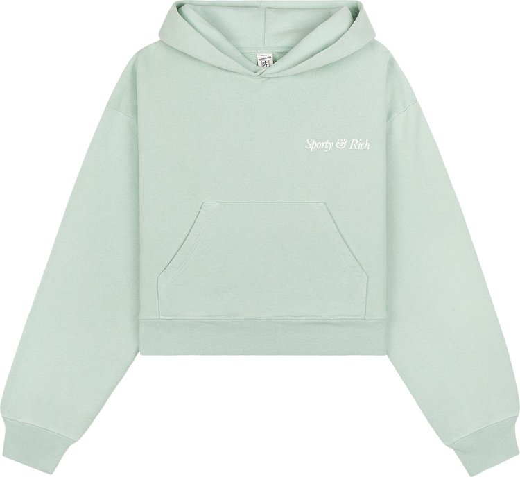 Sporty & Rich Italic Logo Embroidered Cropped Hoodie 'Jade/White'