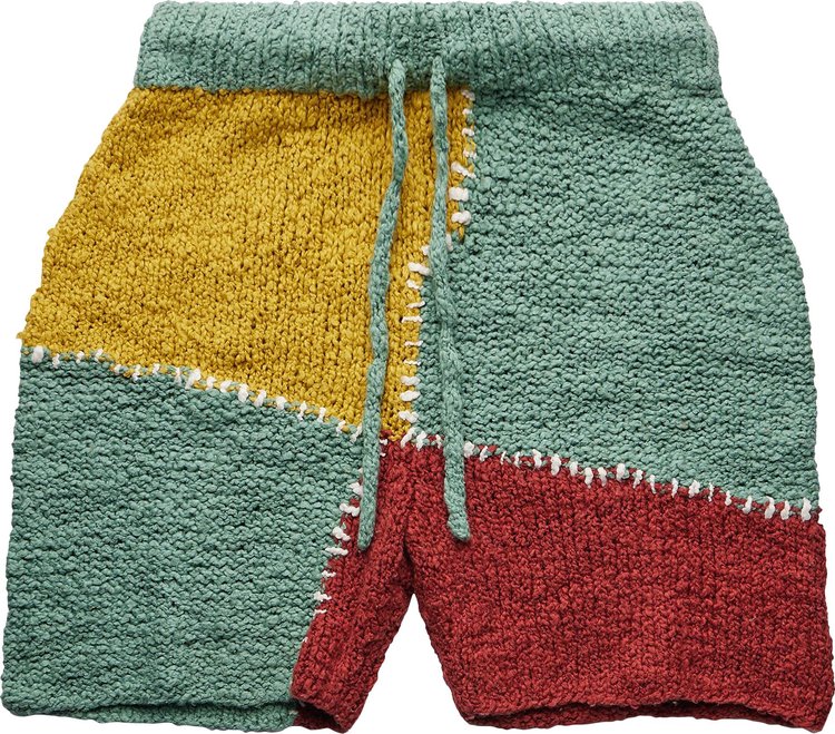The Elder Statesman Cotton Knit Patch Short 'Juniper/Brick/White/Yellow'