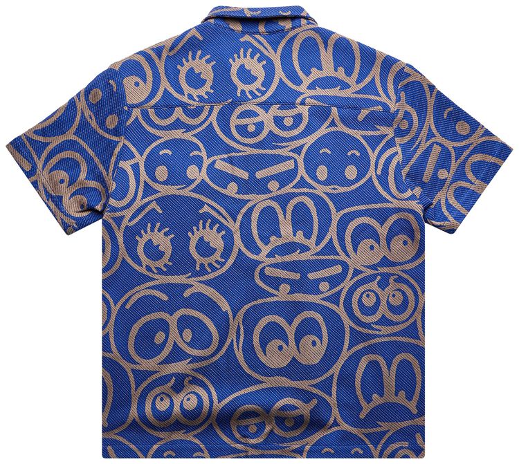 The Elder Statesman Expression Button Shirt Short Sleeve Blue JayKhaki