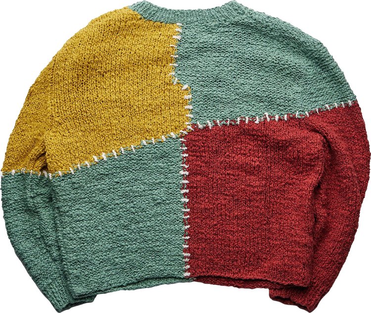 The Elder Statesman Cotton Knit Patch Crew JuniperBrickWhiteYellow