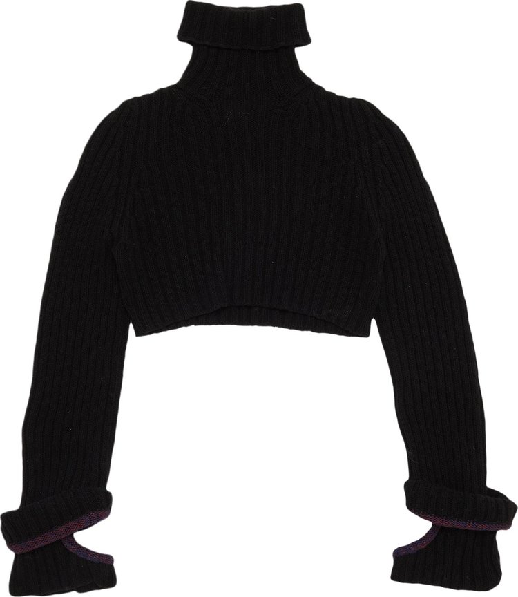 Yohji Yamamoto Cropped Turtleneck Sweater With Contrast Cuffs 'Black'