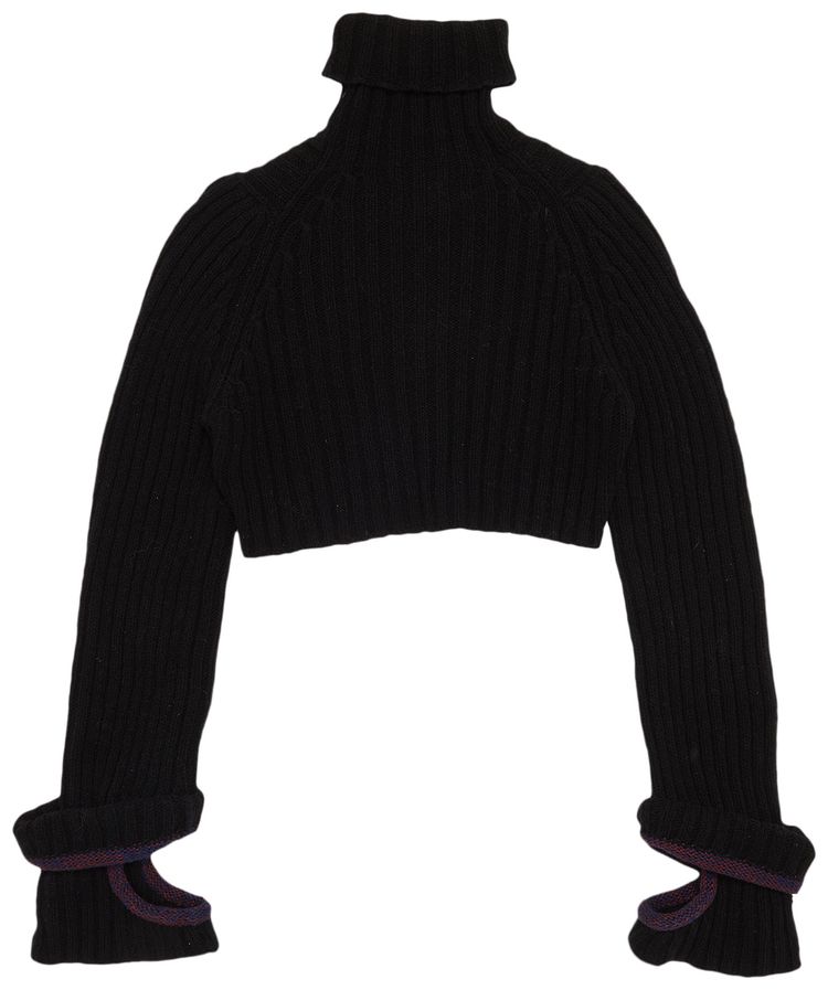 Yohji Yamamoto Cropped Turtleneck Sweater With Contrast Cuffs Black