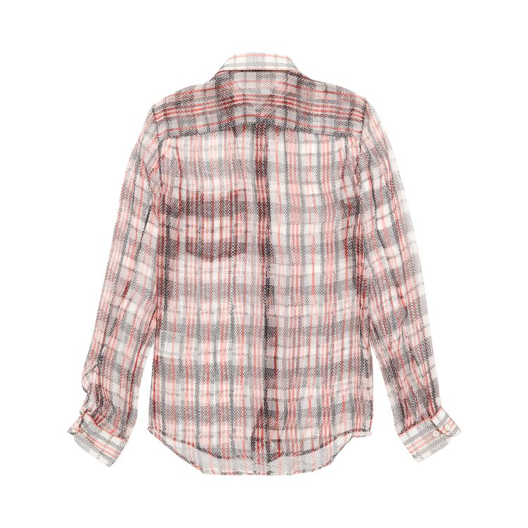 Vintage Helmut Lang Sheer Chinatown Nylon Check Button Up Shirt WhiteBlackRed