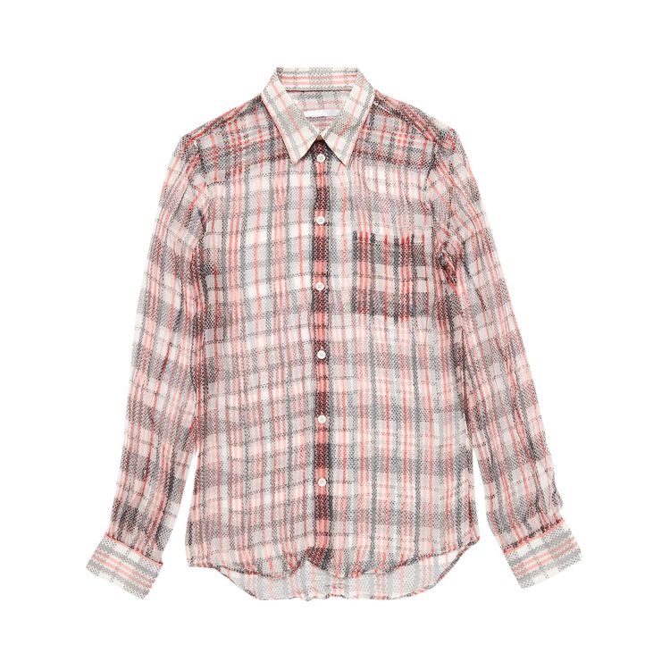 Vintage Helmut Lang Sheer Chinatown Nylon Check Button Up Shirt WhiteBlackRed