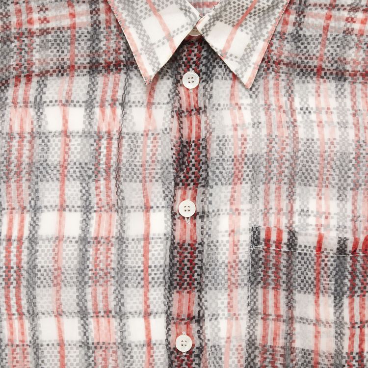 Vintage Helmut Lang Sheer Chinatown Nylon Check Button Up Shirt WhiteBlackRed
