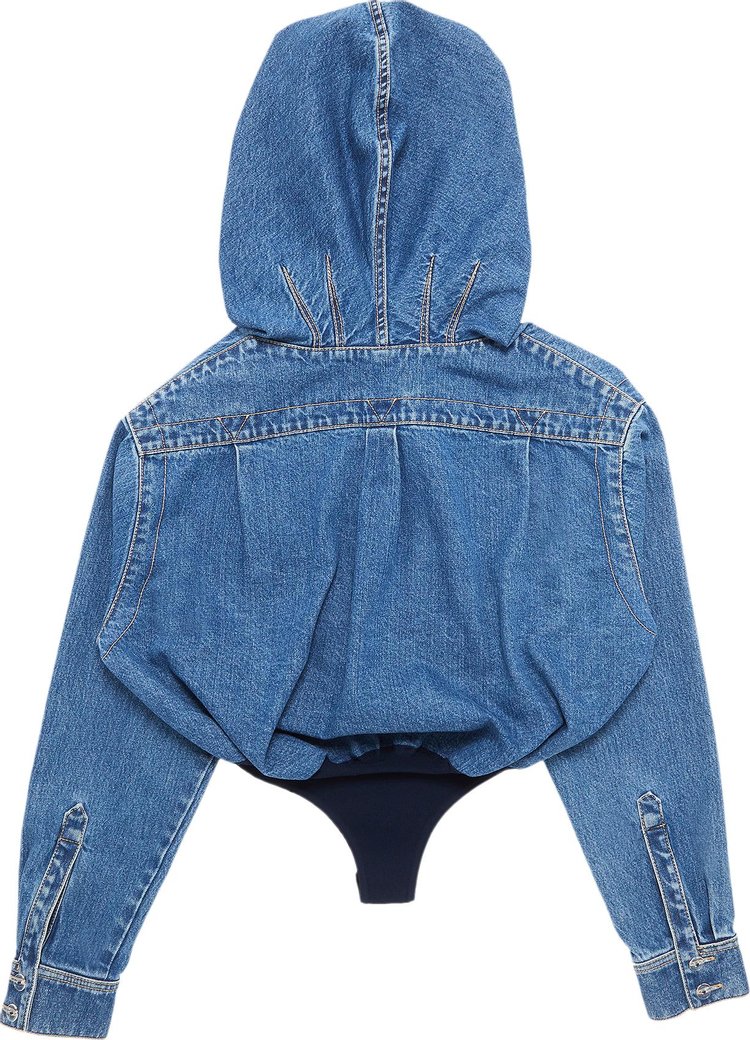 Alaia Hooded Denim Vareuse Bodysuit Blue