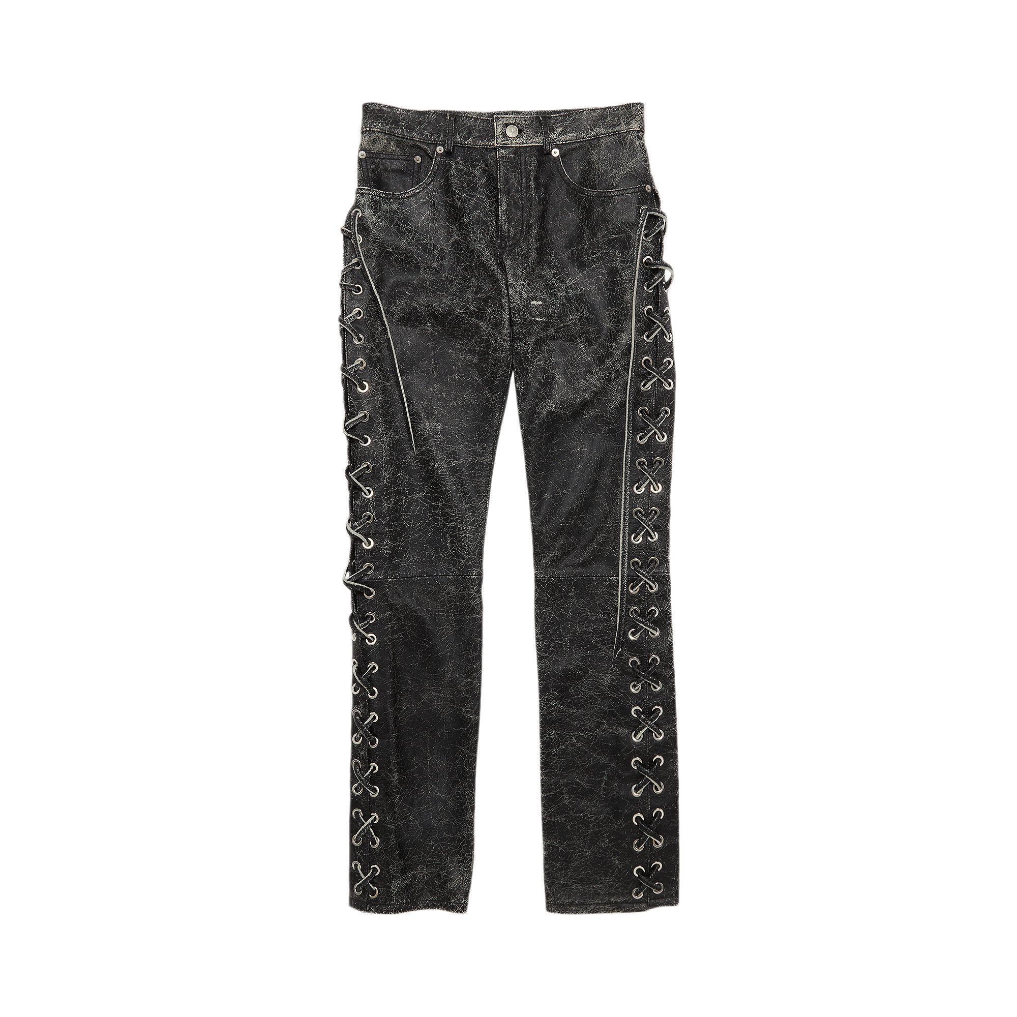 Black Paneled Leather Pants by MM6 Maison Margiela on Sale