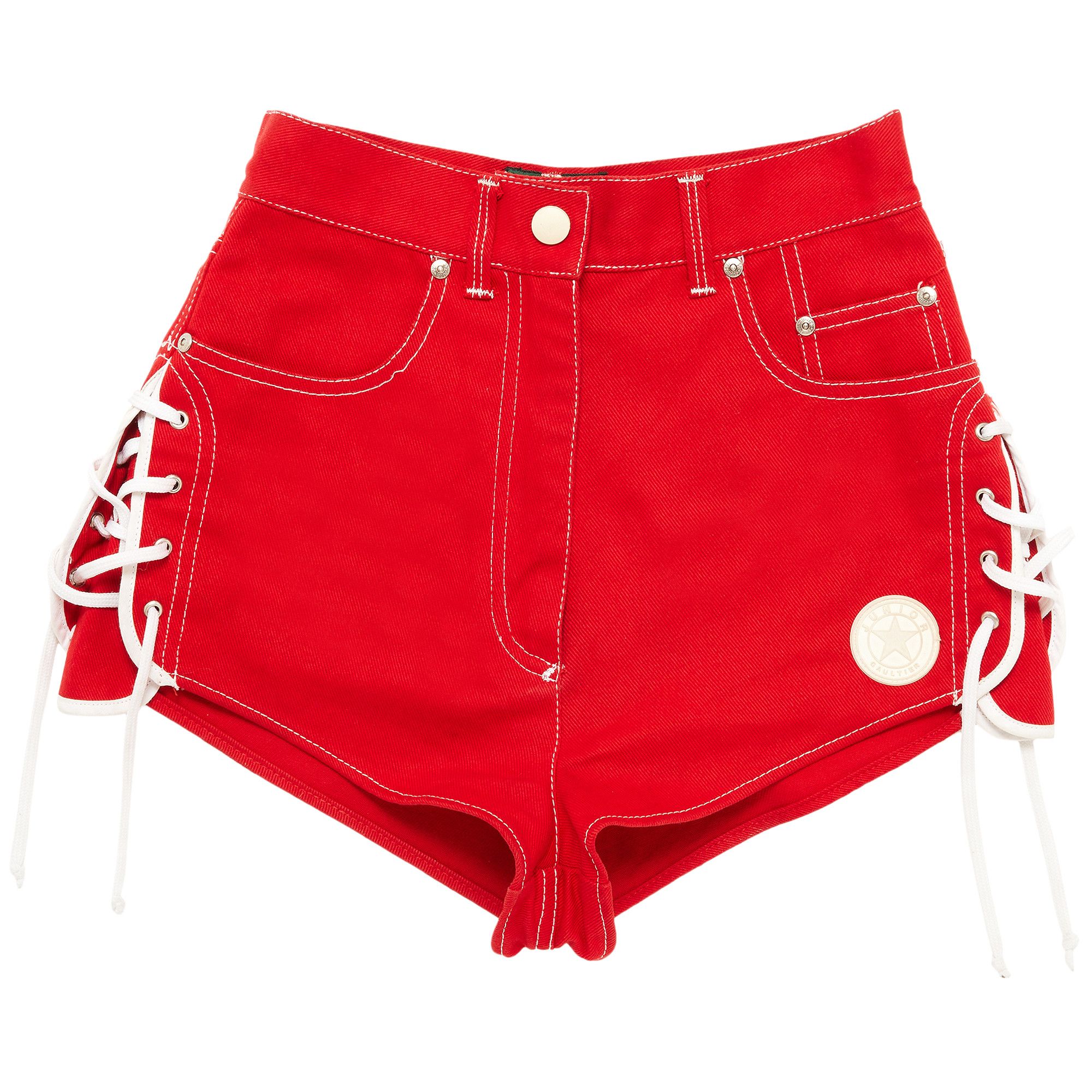 Denim red shorts clearance