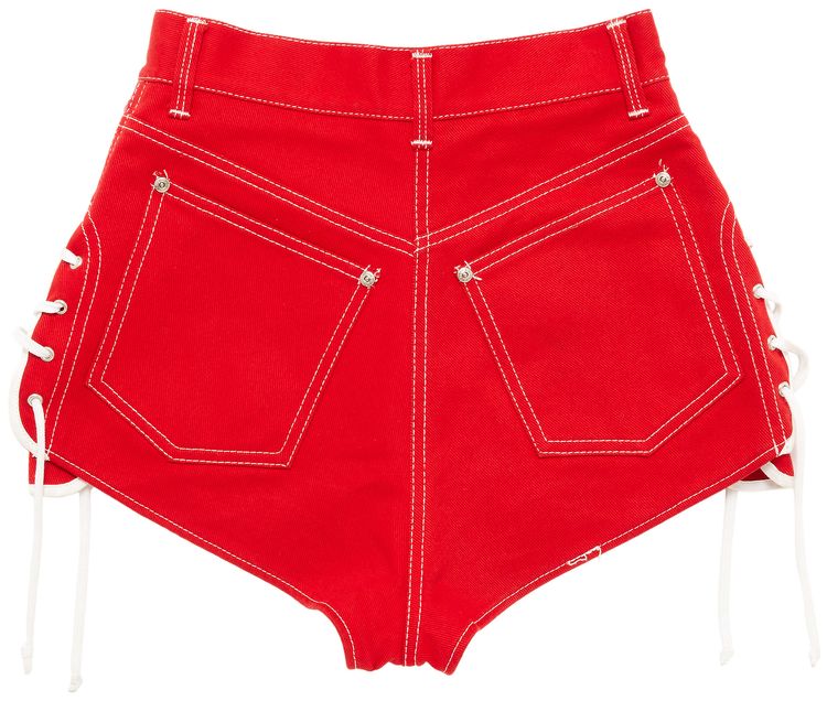 Jean Paul Gaultier Lace Denim Shorts Red