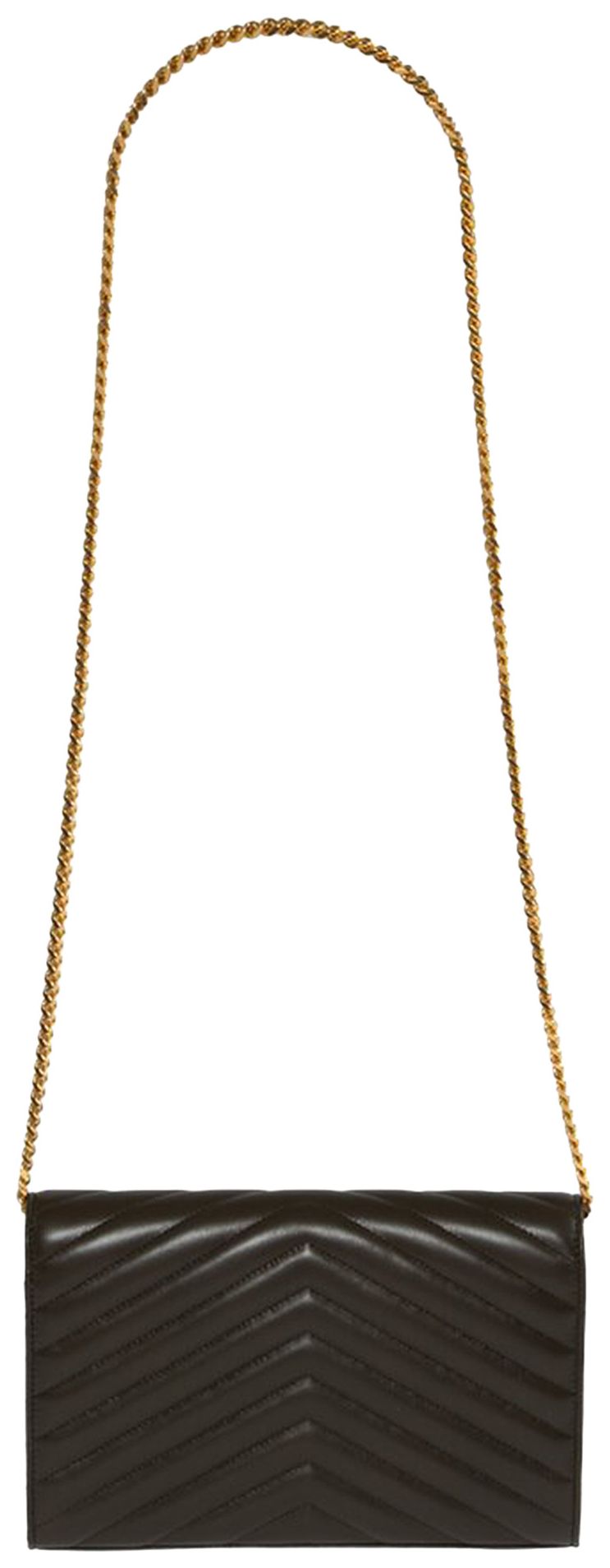 Saint Laurent Cassandre Envelope Leather Chain Wallet Light Musk