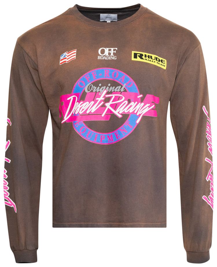 Rhude Desert Racing Long Sleeve Tee Vintage Grey