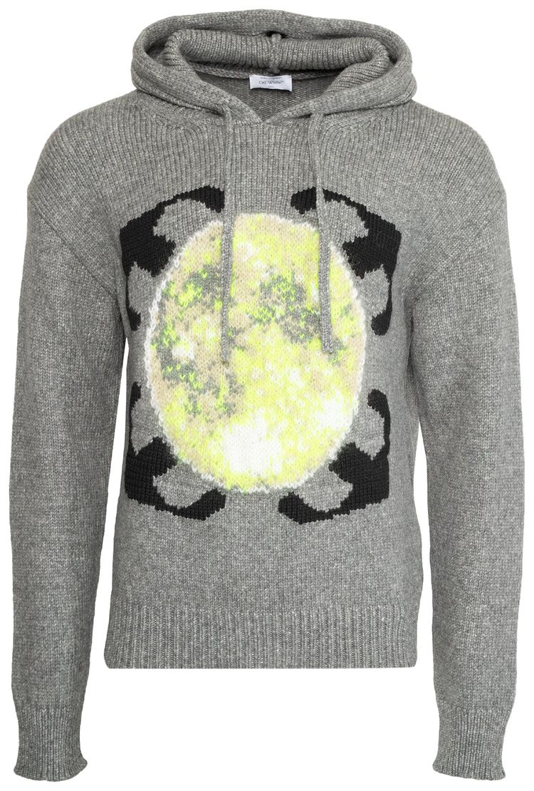 Off White Arrow Moon Chunky Knit Hoodie GreyBlack