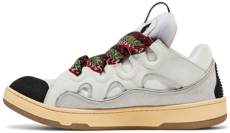 Lanvin Curb Leather and Glitter Sneakers White