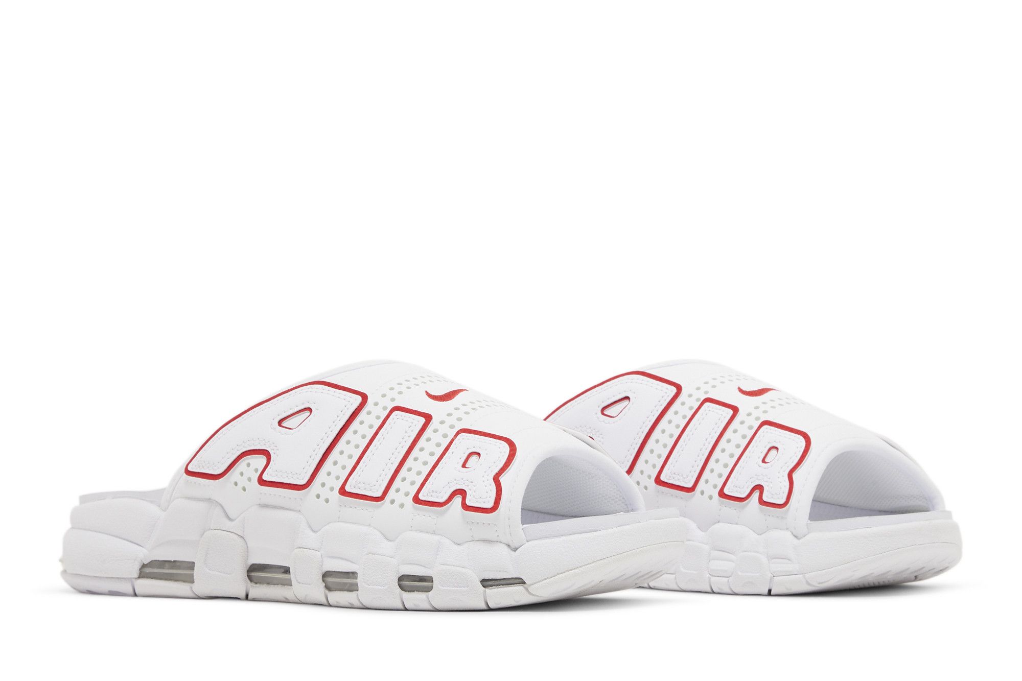 サンダル Nike Air More Uptempo Slides University Red FD9884-100 Nike Air More Uptempo Slide Sandals White Red Slide Sport