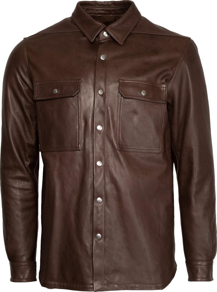Rick Owens Luxor Lambskin Flap Pocket Shirt 'Brown'