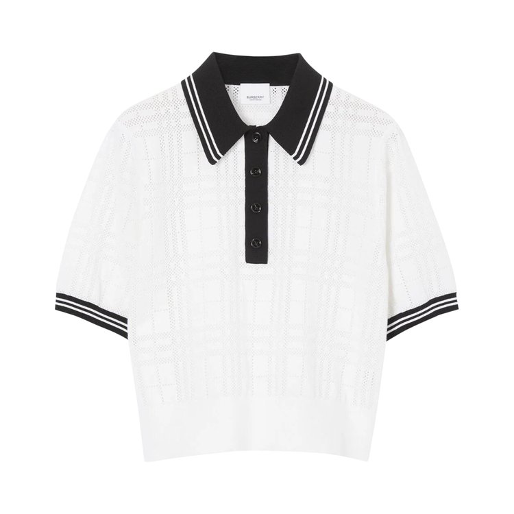 Burberry Check Wool Blend Polo Shirt 'White'