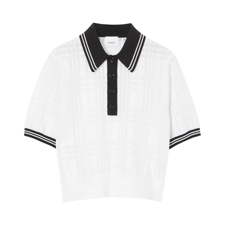 Burberry Check Wool Blend Polo Shirt White