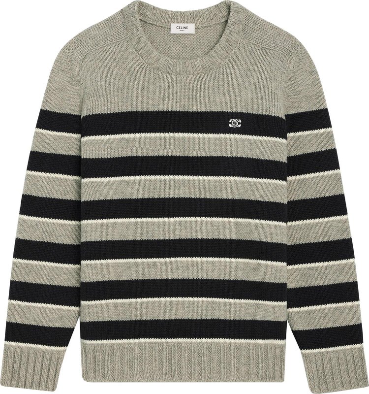 CELINE Triomphe Crewneck Sweater 'Light Grey/Black'