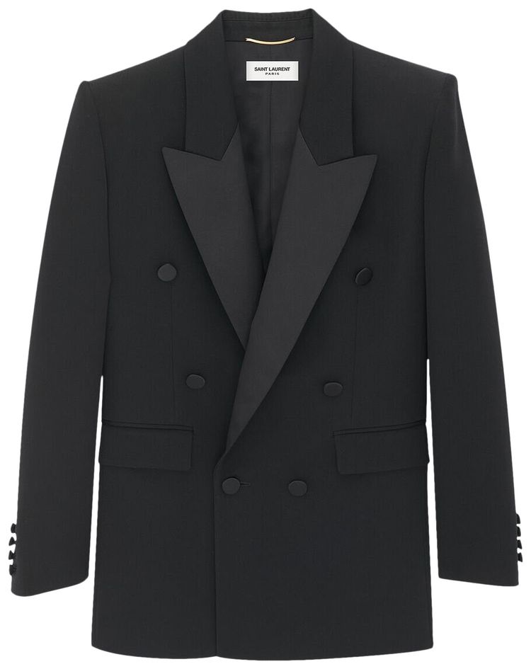 Saint Laurent Double Breasted Long Sleeve Blazer Black