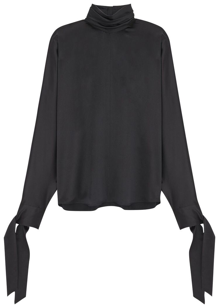 Saint Laurent High Neck Silk Blouse Black