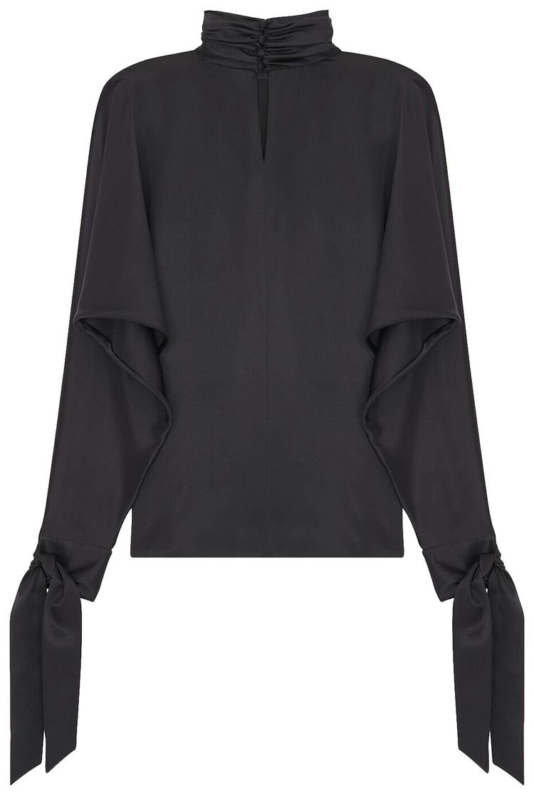 Saint Laurent High Neck Silk Blouse Black