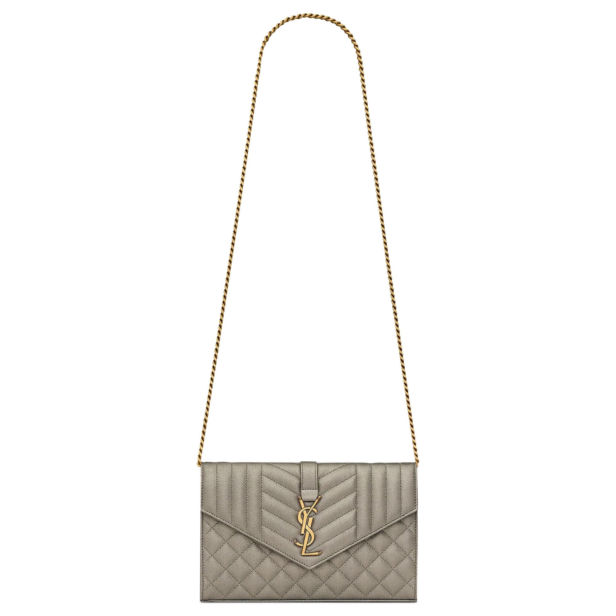 ☆関税込☆SAINT LAURENT★PORTAFOGLIO CON CATENA MONOGRAM★ Saint Laurent Chain Wallet Small Envelop Metallic Monogram