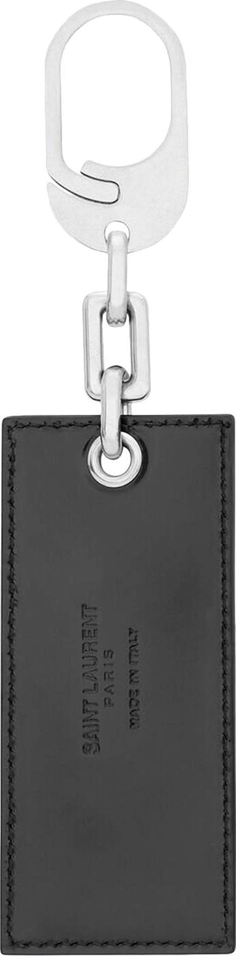 Saint Laurent Logo Plaque Leather Keyring Black